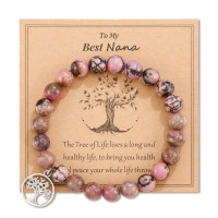 LAVEIR Gifts for Grandma, Tree of Life Natural Stone Bracelet Birthday Gifts for Grandmother 	 LE001-Nana-Redbean